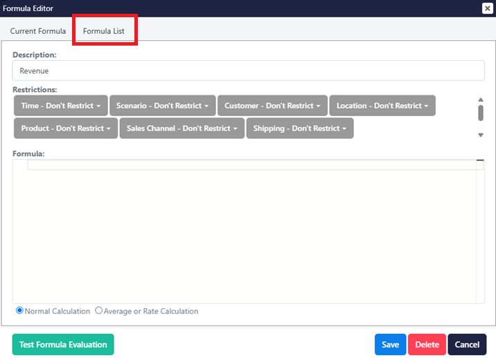 Access Formula List