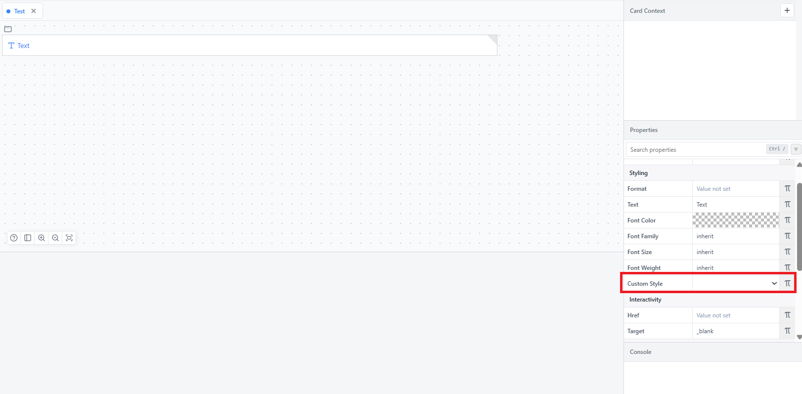 The Custom Style property on a Text component