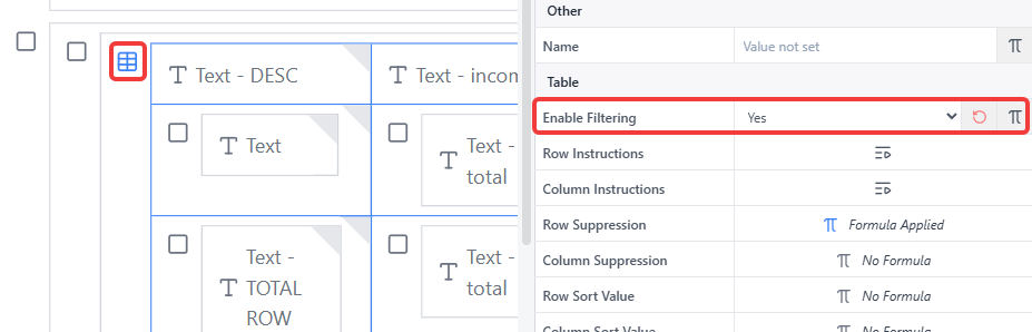 Enable Filtering at the table level