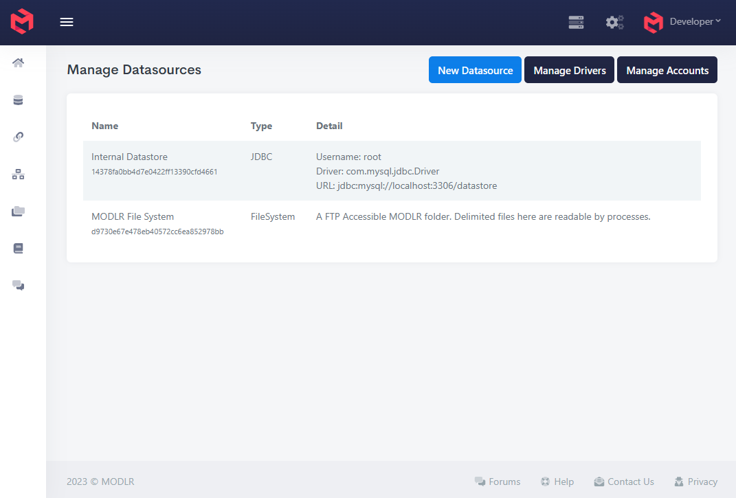 Datasource Management Page