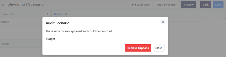 scenario dimension audit and remove orphans