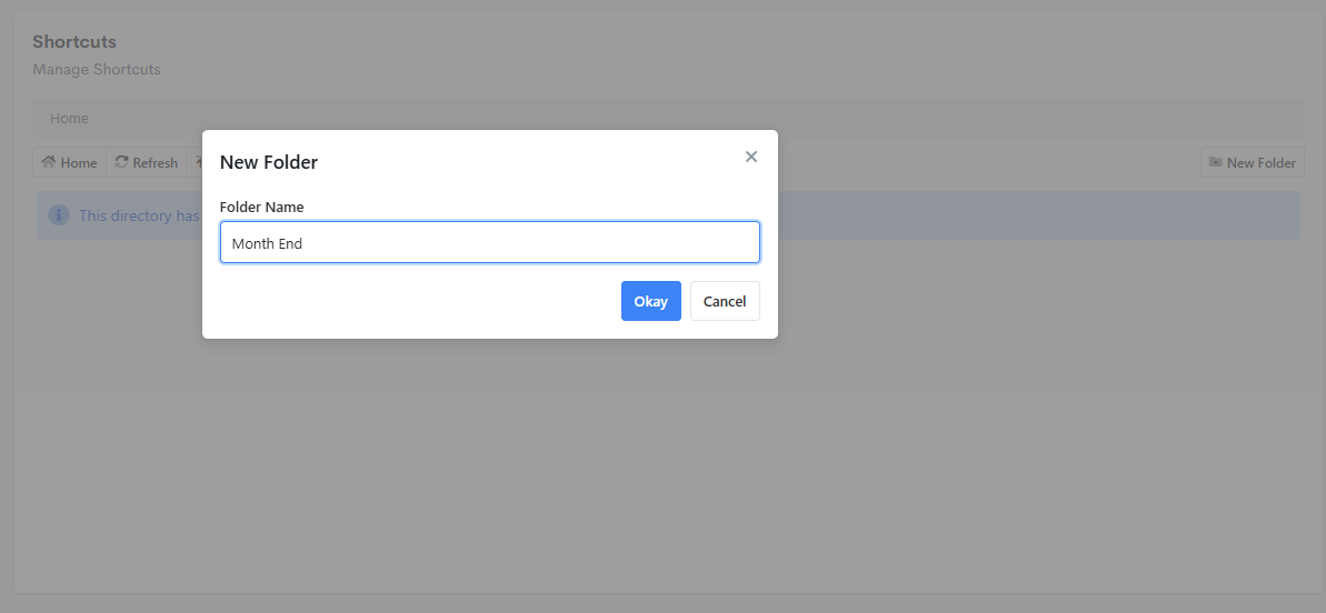 Creating a "Month End" folder from the Shortcuts panel