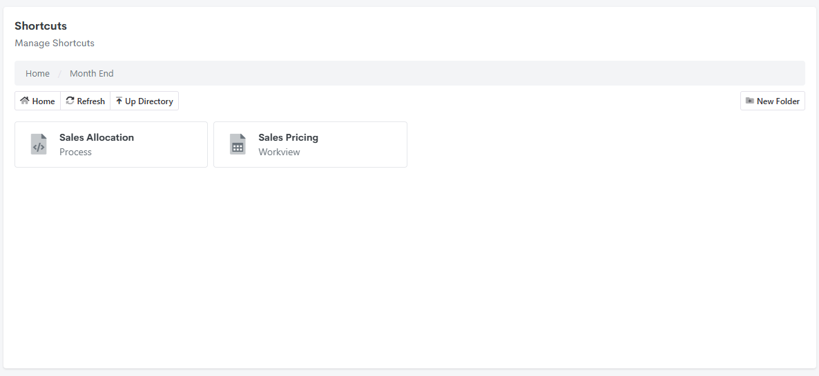 The Month End folder containing a Process shortcut and a Workview shortcut