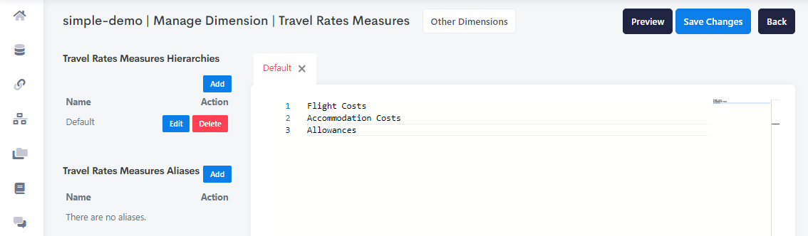 Editing the Measures Dimension