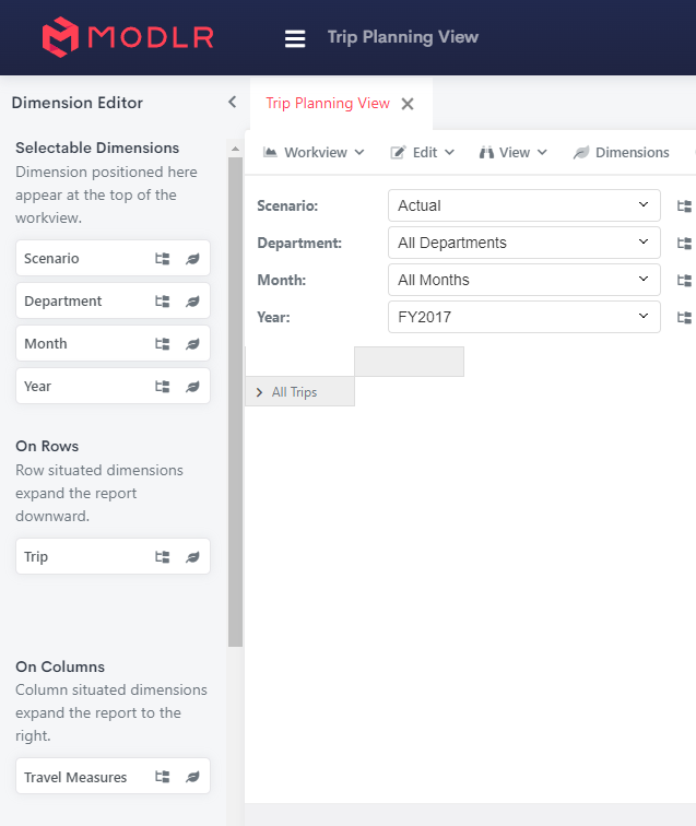 Rearranging Travel Planning workview dimensions